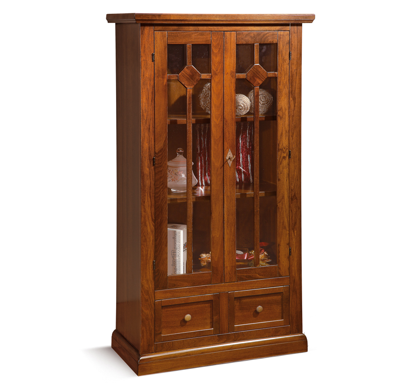 Vetrina in legno finitura noce arte povera, con 2 porte e 2 cassetti 81x42 H.153