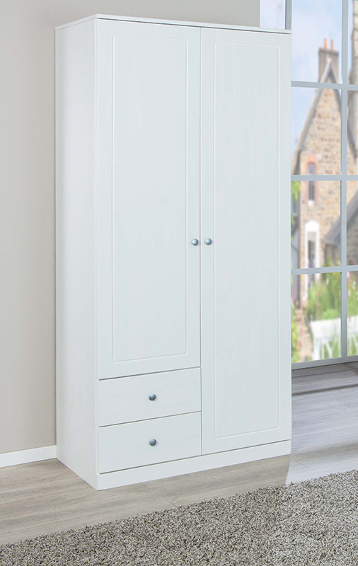 Armadio con 2 ante battenti e 2 cassetti in finitura bianco 