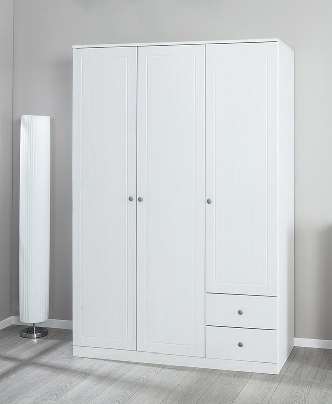 Armadio con 3 ante battenti e 2 cassetti in finitura bianco 