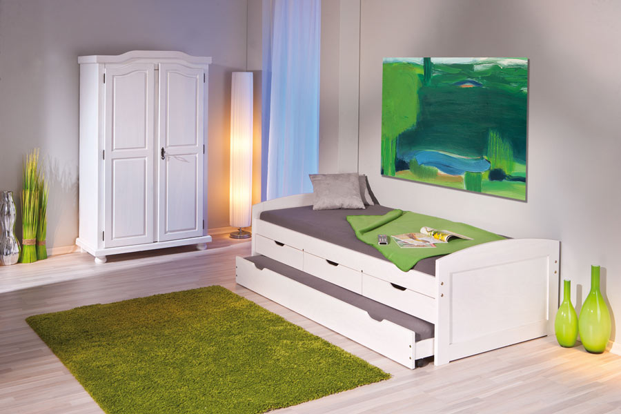 LETTO CON CASSETTI CONTENITORE E SECONDO LETTO INFERIORE AD ESTRAZIONE. 