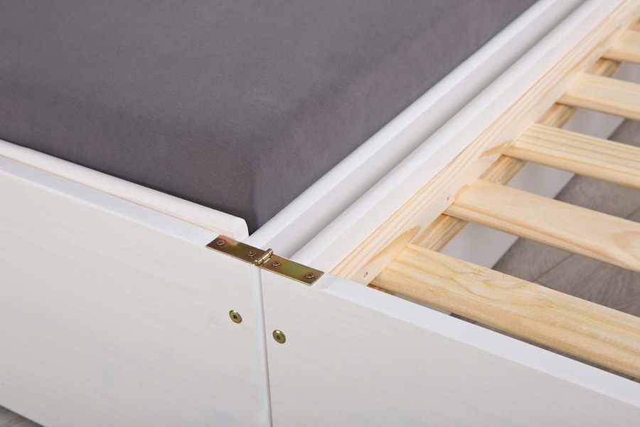 Pratico letto in pino massello con 3 letti in uno, disponibile bianco o legno naturale