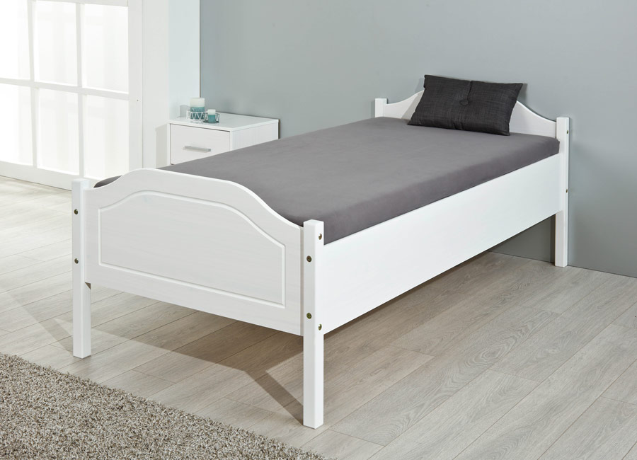 Letto in legno massello, disponibile in bianco o legno naturale