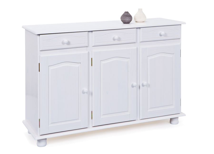 Credenza in legno massiccio a tre ante e tre cassetti / bianco