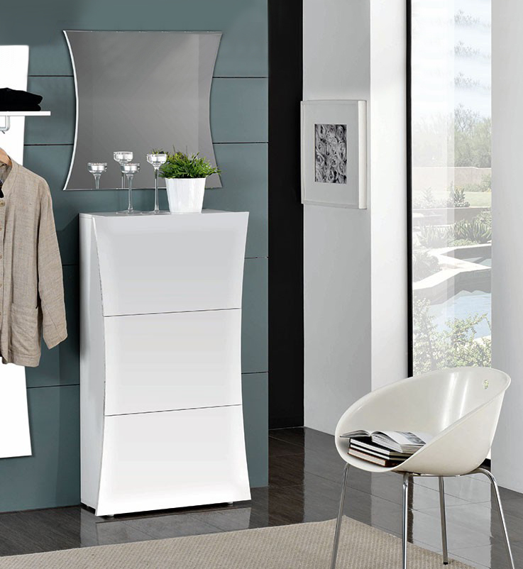 Scarpiera a 3 ante sagomate bianco laccato lucido, linea arco