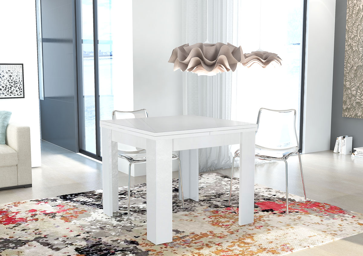 Tavolo quadrato apertura a libro, finitura Bianco Lucido