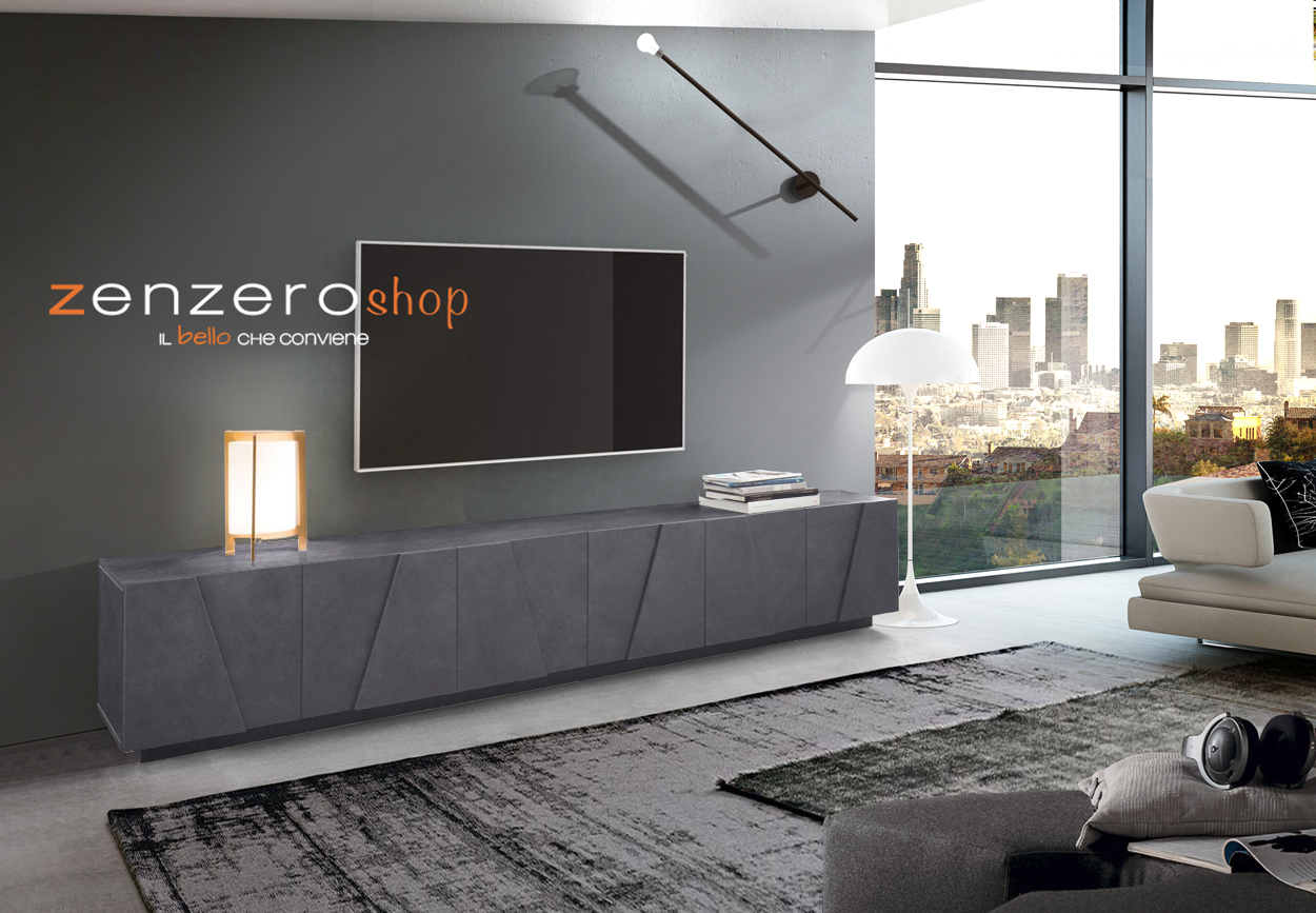 Moderno Mobile porta tv geometrico a 6 ante finitura Ardesia