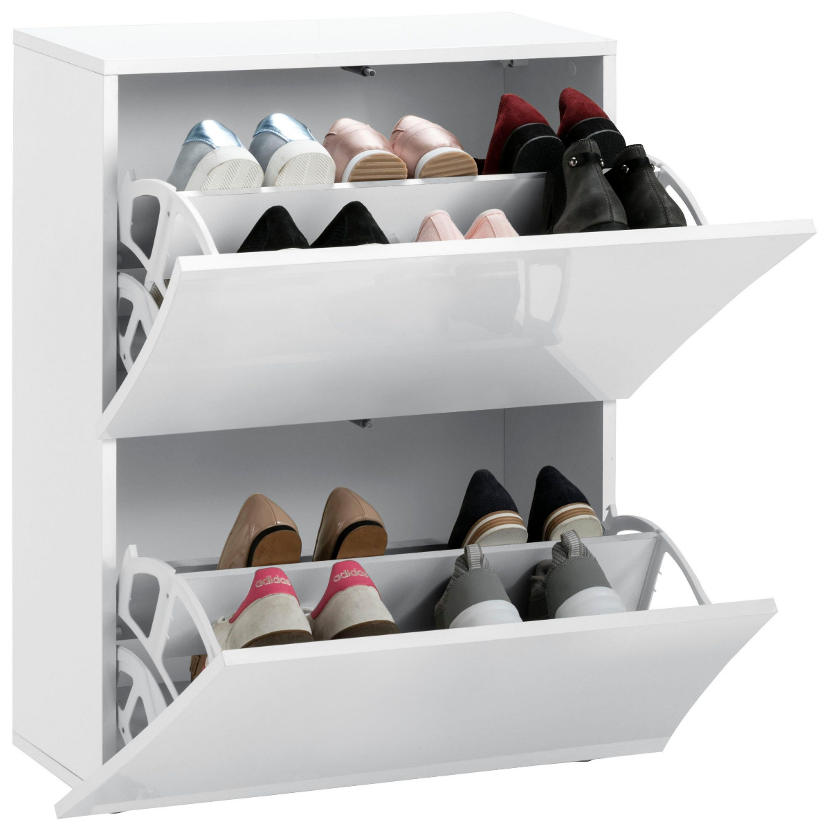 Scarpiera a 2 ante curve bianco laccato lucido, linea arco