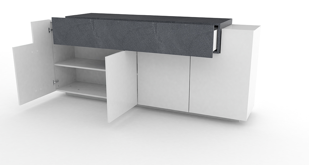 Madia moderna di design 4 ante bianca lucida con cassetto ardesia