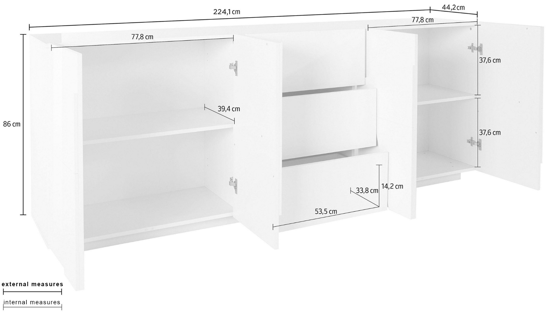 Madia moderna a 4 ante e 3 cassetti in finitura Ardesia