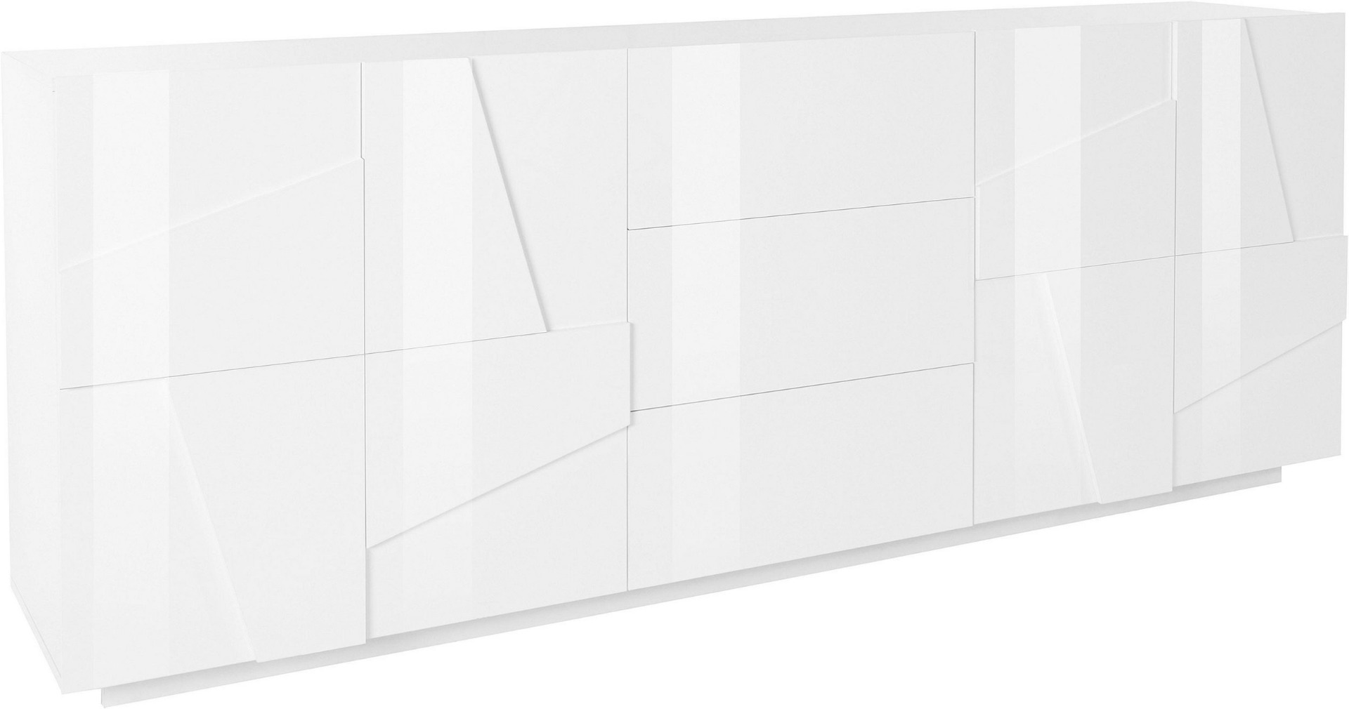 Madia moderna 4 ante, 3 cassetti in finitura bianco lucido