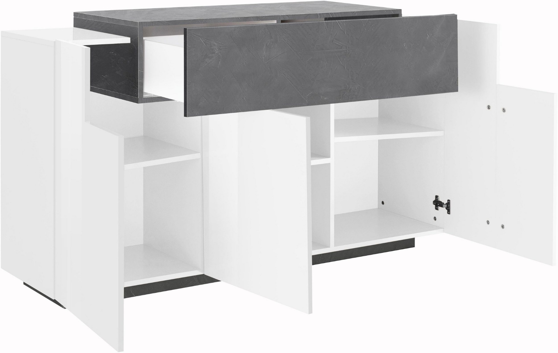 Madia moderna di design 3 ante bianca lucida con cassetto ardesia