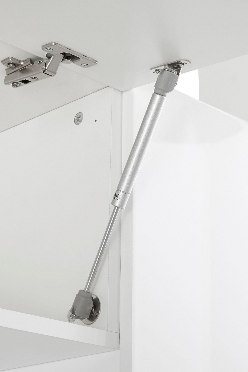 ACQUISTA ANCHE TU Parete attrezzata moderna, con pensile vasistas, mensole in vetro, finitura bianco lucido e ardesia