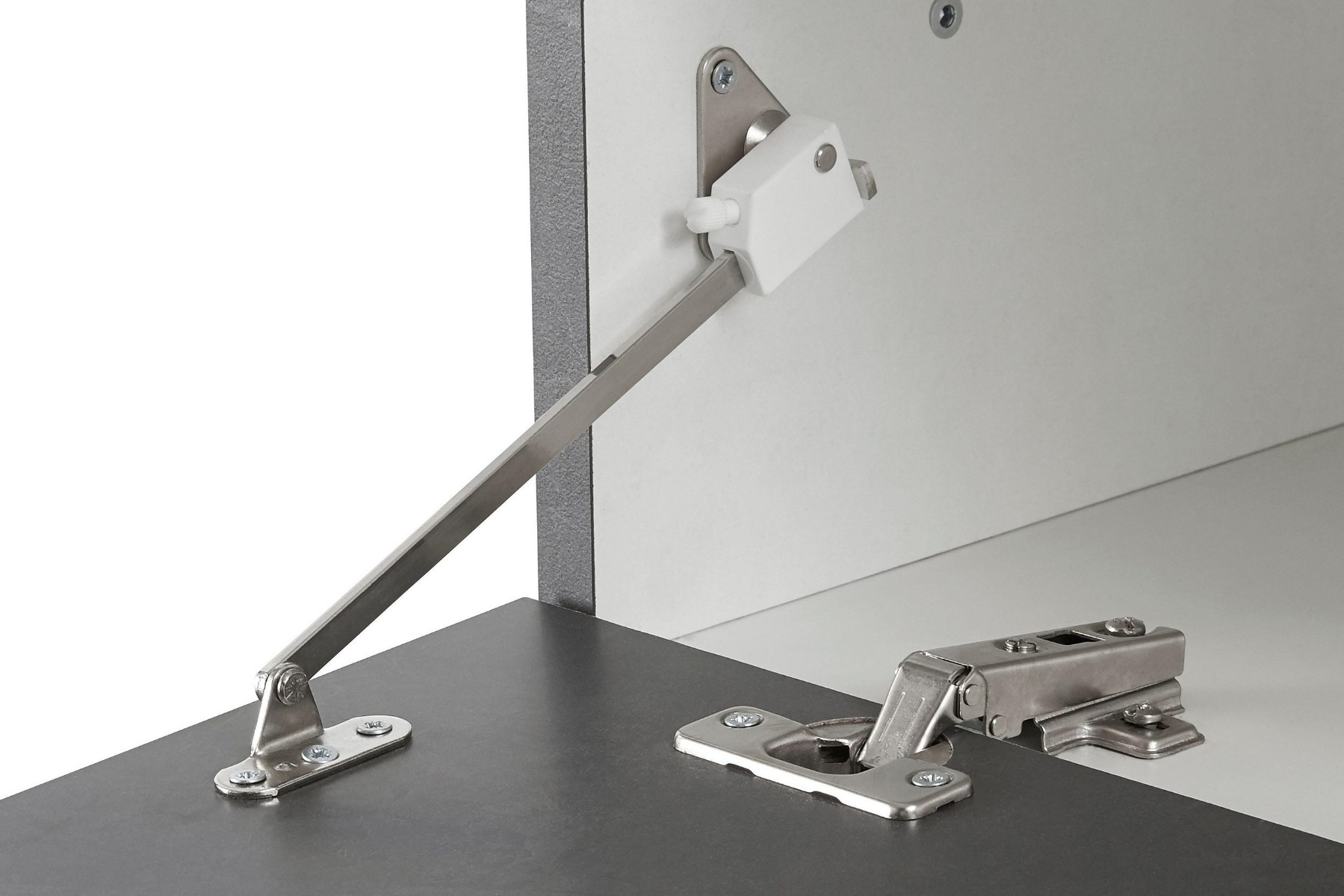 ACQUISTA ANCHE TU Parete attrezzata moderna, con pensile vasistas, mensole in vetro, finitura bianco lucido e ardesia