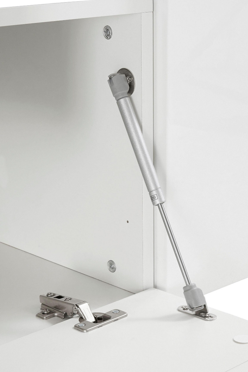 ACQUISTA ANCHE TU Parete attrezzata moderna, con pensile vasistas, mensole in vetro, finitura bianco lucido e ardesia