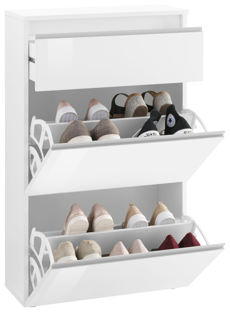 Scarpiera 2 ribalte1 cassetto bianco lucido con gola