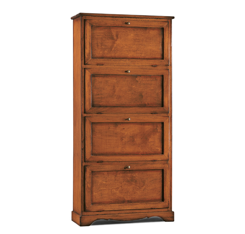 Elegante Scarpiera in legno colore lucido noce con 4 porte,170 cm