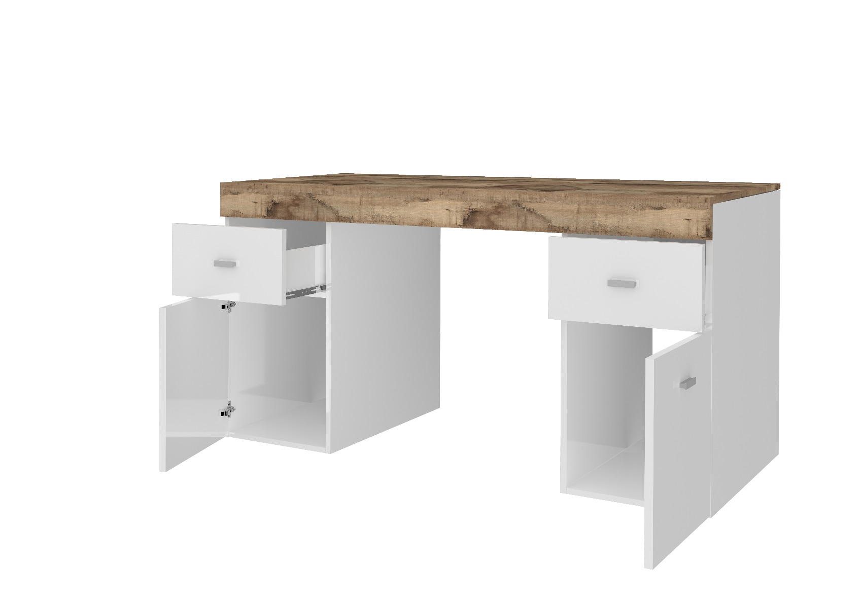 Scrivania 2 ante e 2 cassetti bianco lucido e pero, made in Italy