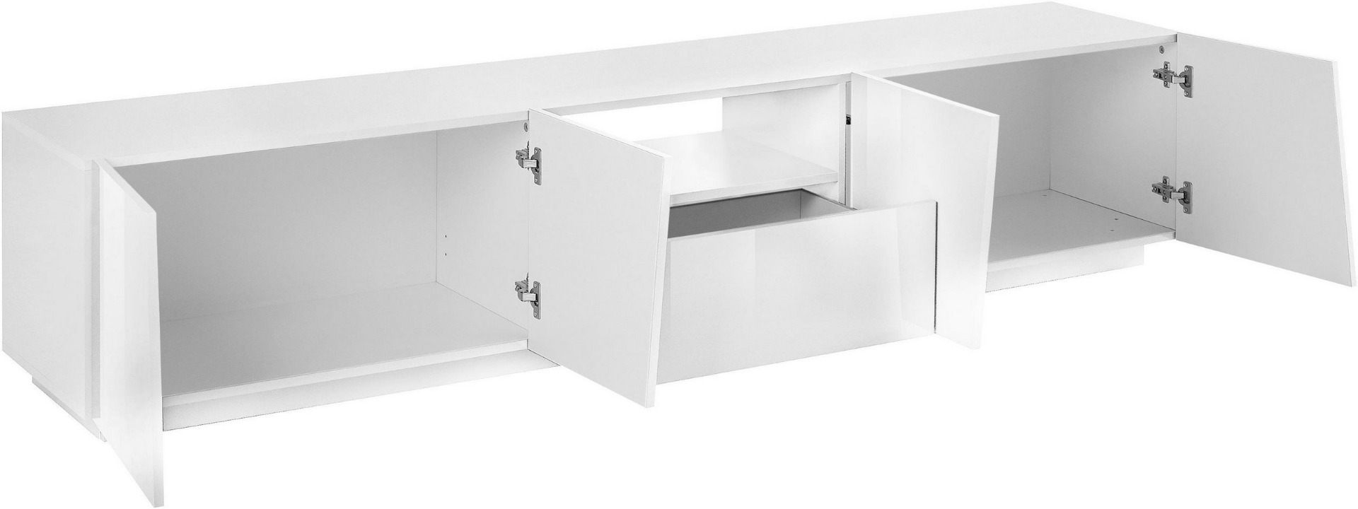 Funzionali Mobili per televisori con 4 ante e 1 cassetto in finitura bianco lucido