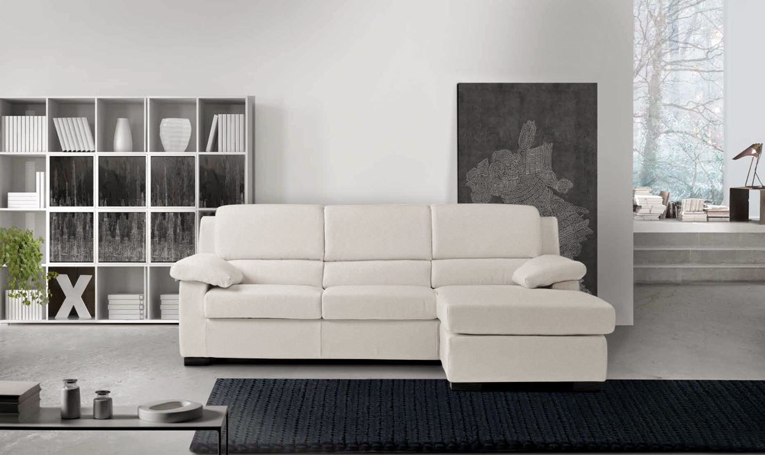 Divano Ginevra a 3 posti con penisola, tessuto Bianco