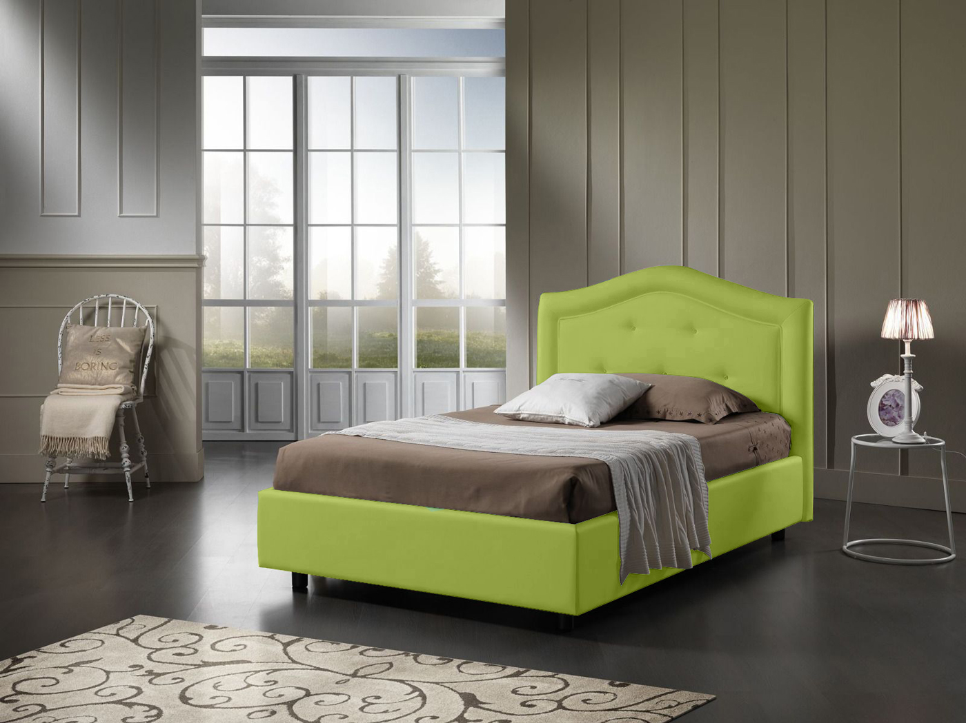 Letto una piazza e mezza Orchidea, in ecopelle colore Verde Mela