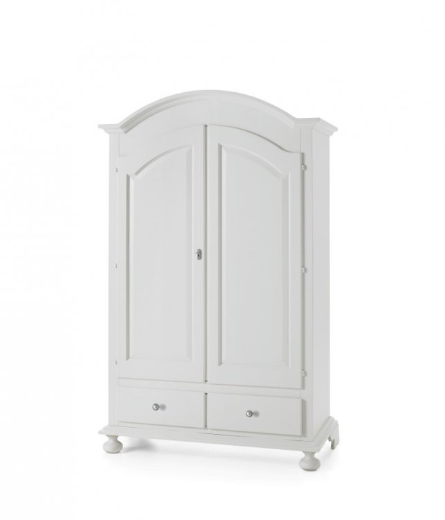 Armadio in legno, laccato bianco, cappello tondo - pomelli in metallo