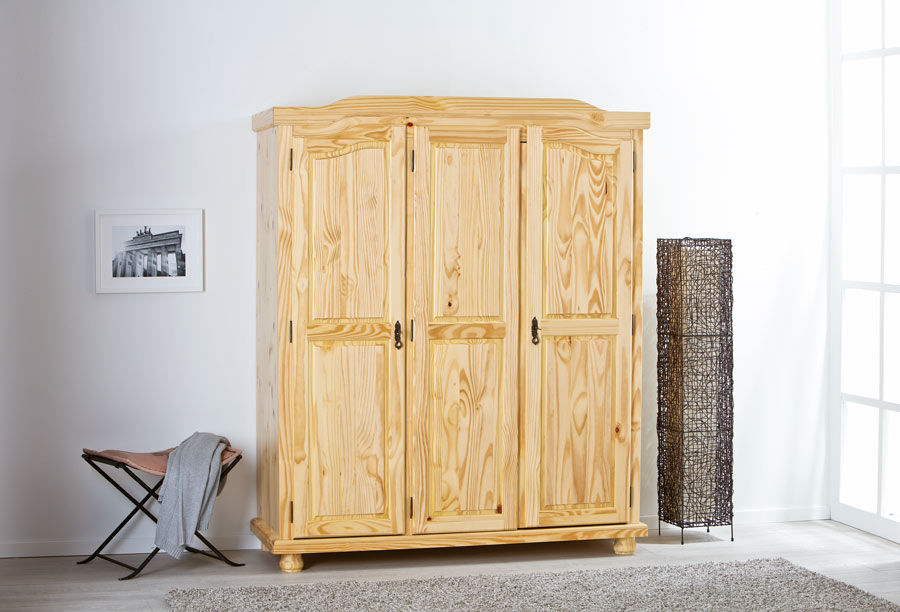 Pratico Armadio tre ante in pino massello naturale