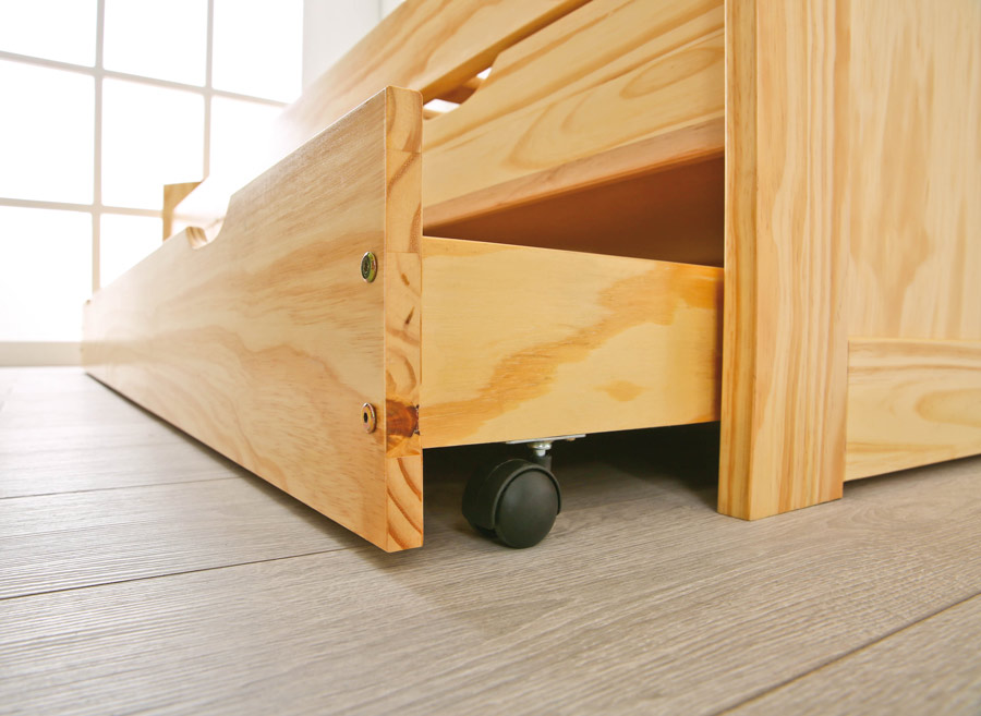 Letto con secondo letto ad estrazione e cassetti contenitore