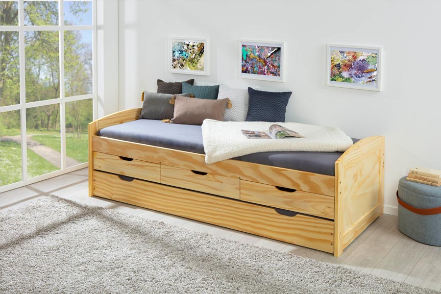 Letto con secondo letto ad estrazione e cassetti contenitore