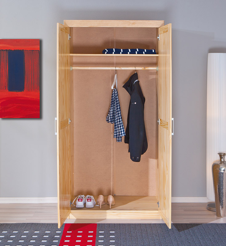 Armadio 2 ante + 1 ripiano, pino massello colore legno naturale