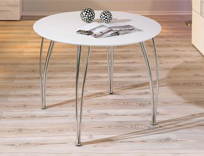 Tavolo rotondo in mdf laccato bianco e metallo, 100x100 cm