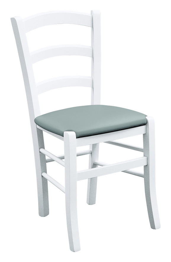 Sedia in finitura laccato bianco con fondino grigio