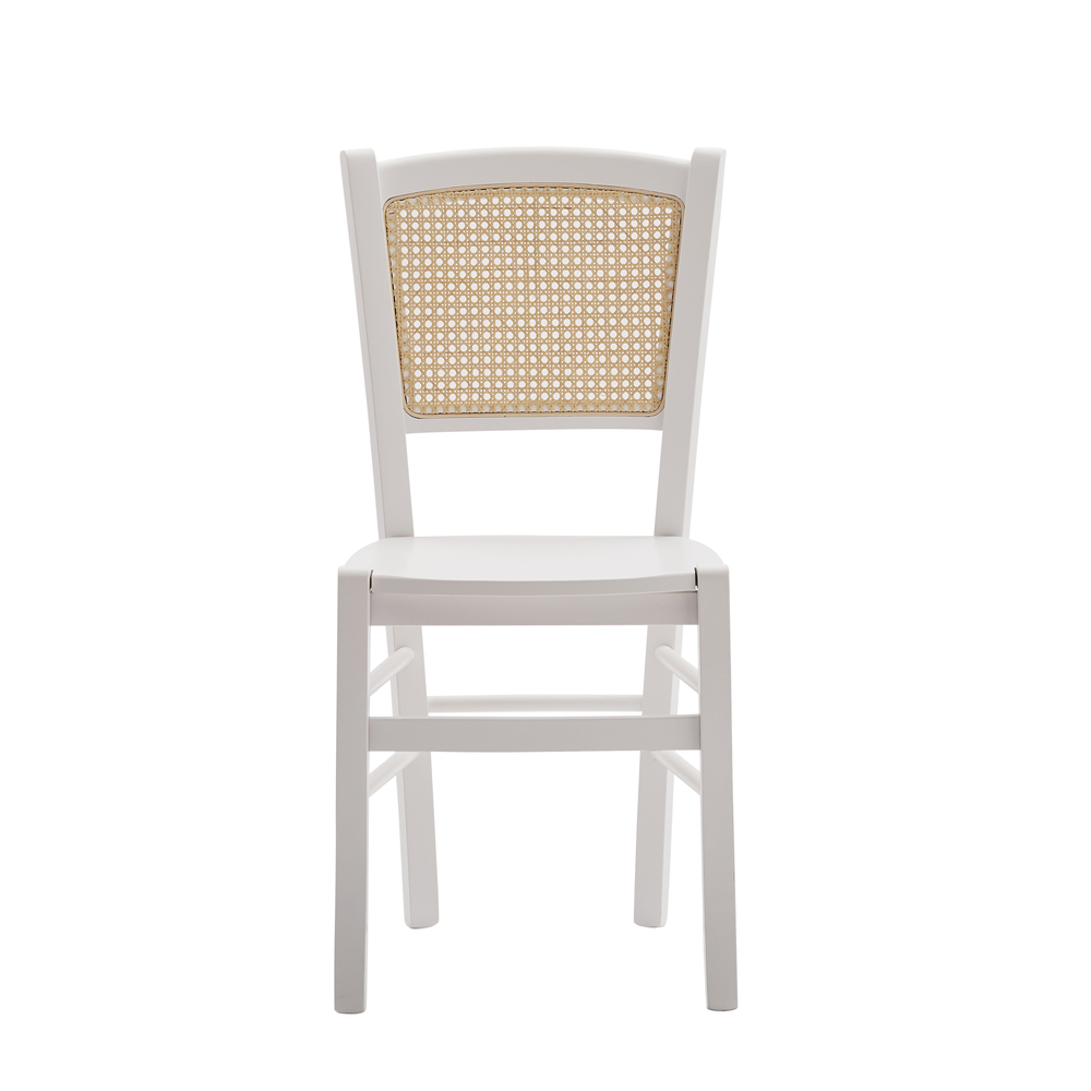 Sedia con schienale in paglia di Vienna, laccato bianco.