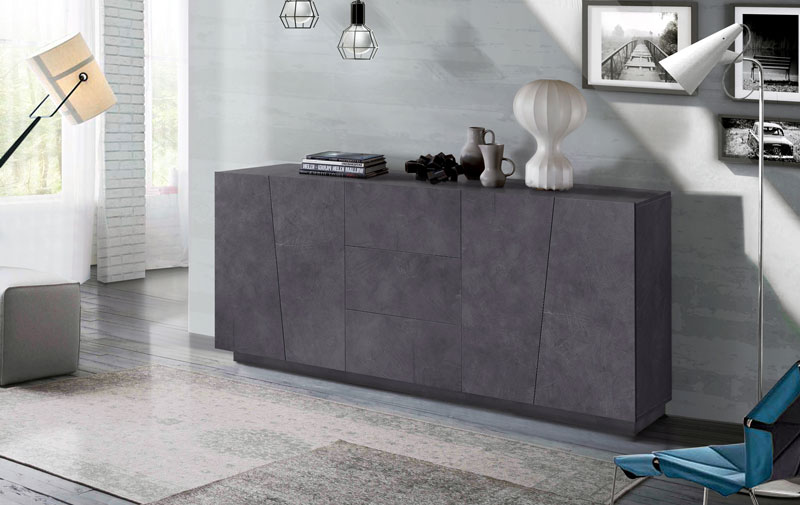 Madia credenza 4 ante 3 cassetti in finitura ardesia