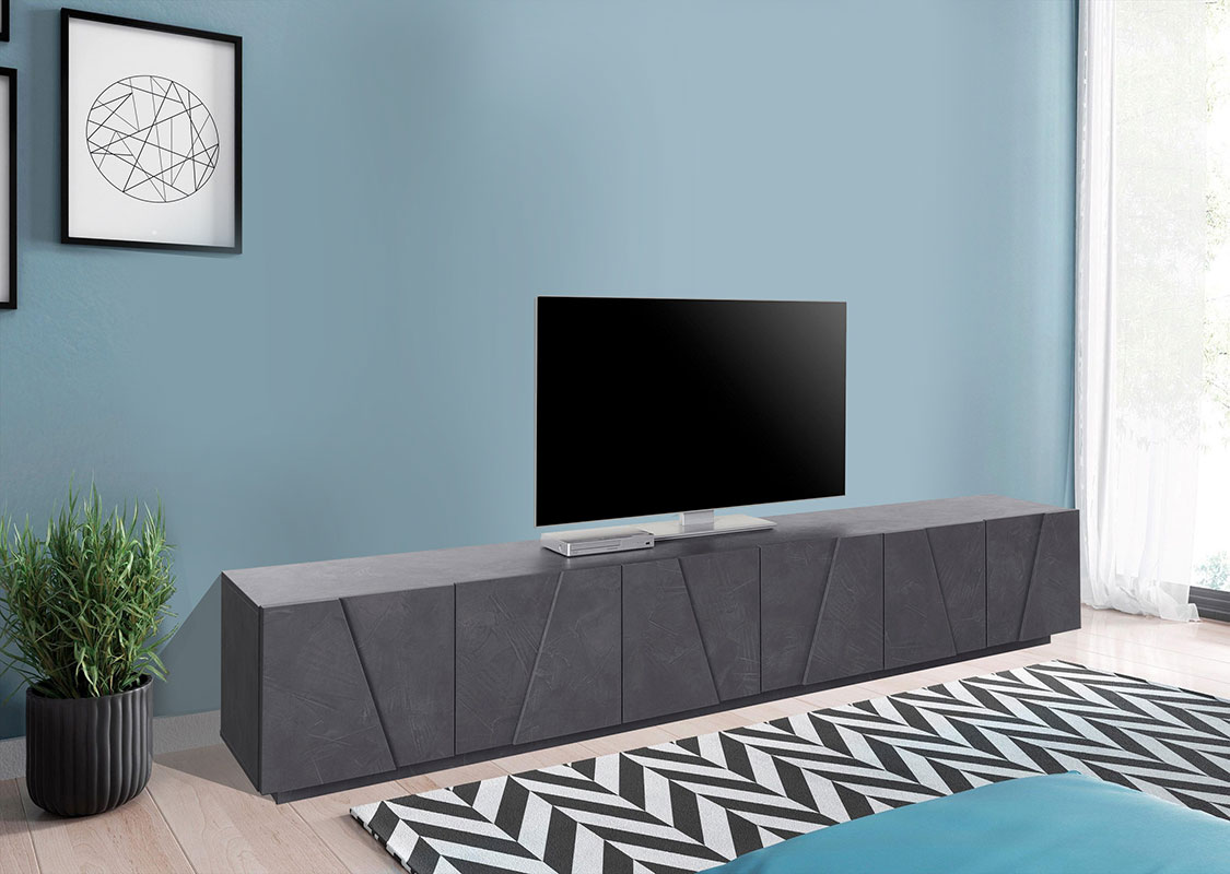 Moderno Mobile porta tv geometrico a 6 ante finitura Ardesia