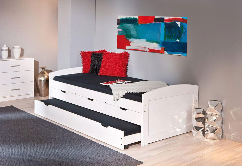 LETTO CON CASSETTI CONTENITORE E SECONDO LETTO INFERIORE AD ESTRAZIONE. 