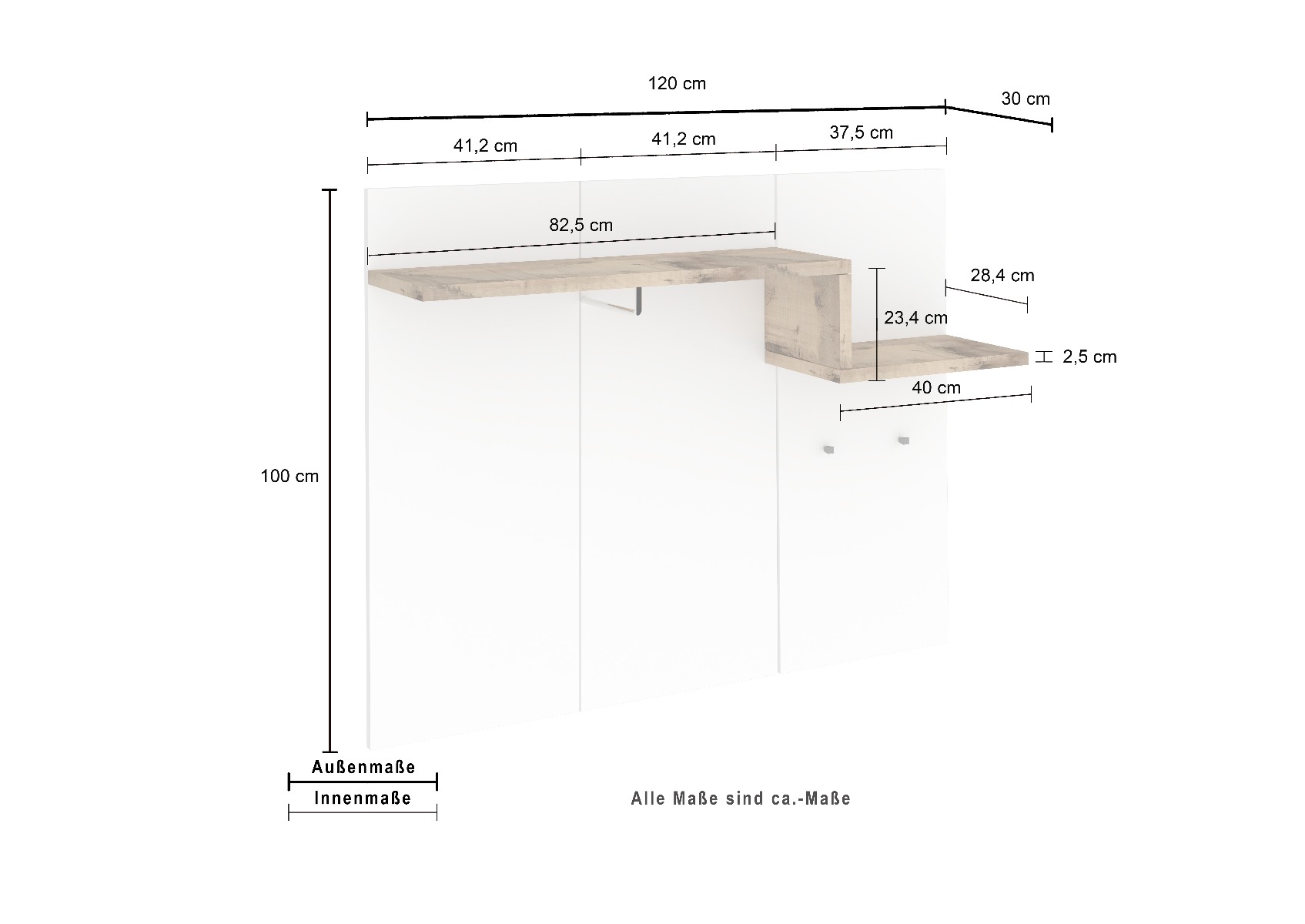 Appendiabiti moderno, finitura bianco lucido e pero, made in Italy