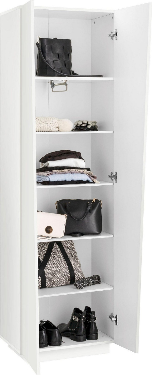 Armadio di design, 2 ante battenti, 5 ripiani, colore Bianco Lucido