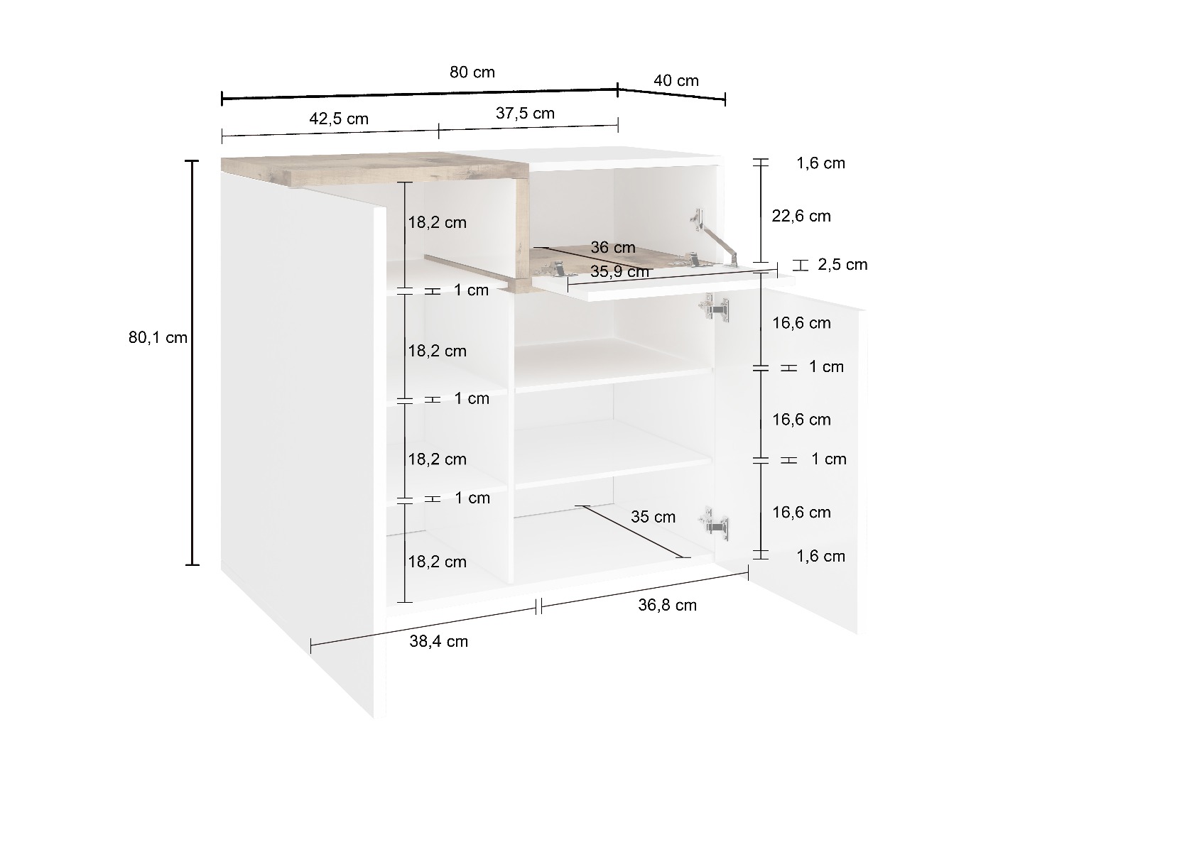 Scarpiera 2 ante, 1 anta ribalta bianco lucido ardesia, made in Italy