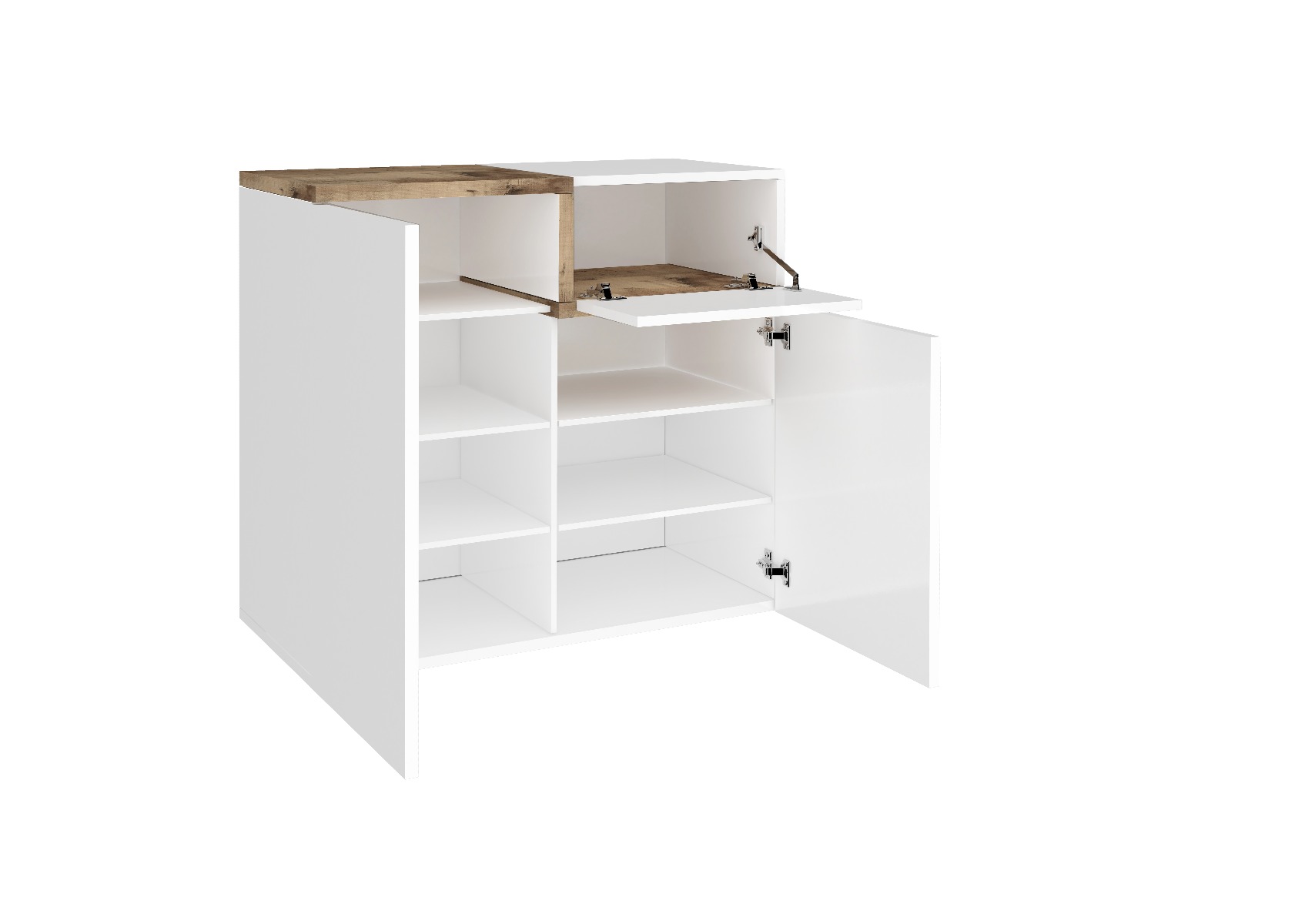 Scarpiera 2 ante, 1 anta ribalta bianco lucido e pero, made in Italy