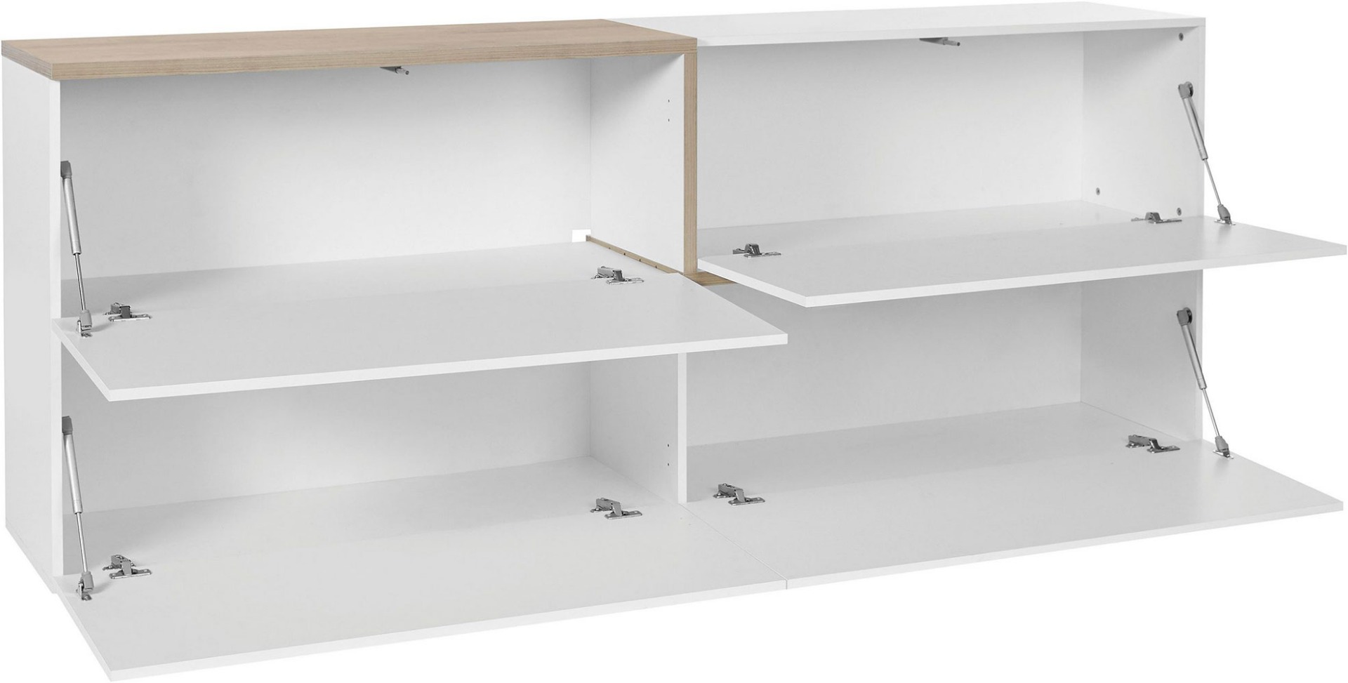 Madia moderna con 4 ribalte in finitura Bianco lucido e Pero