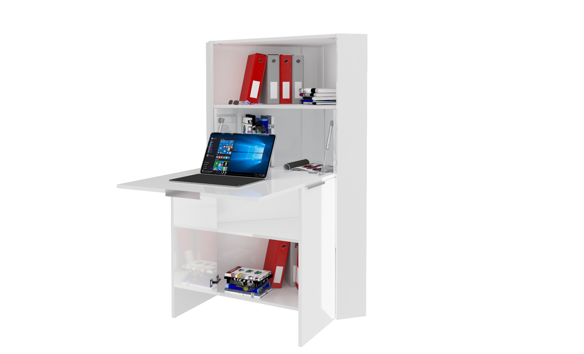 Scrivania estraibile, multiuso ad angolo, bianco lucido, made in Italy