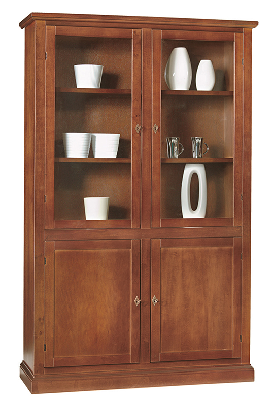 Vetrina in legno Lucido Noce con 2 porte e 2 ante in vetro