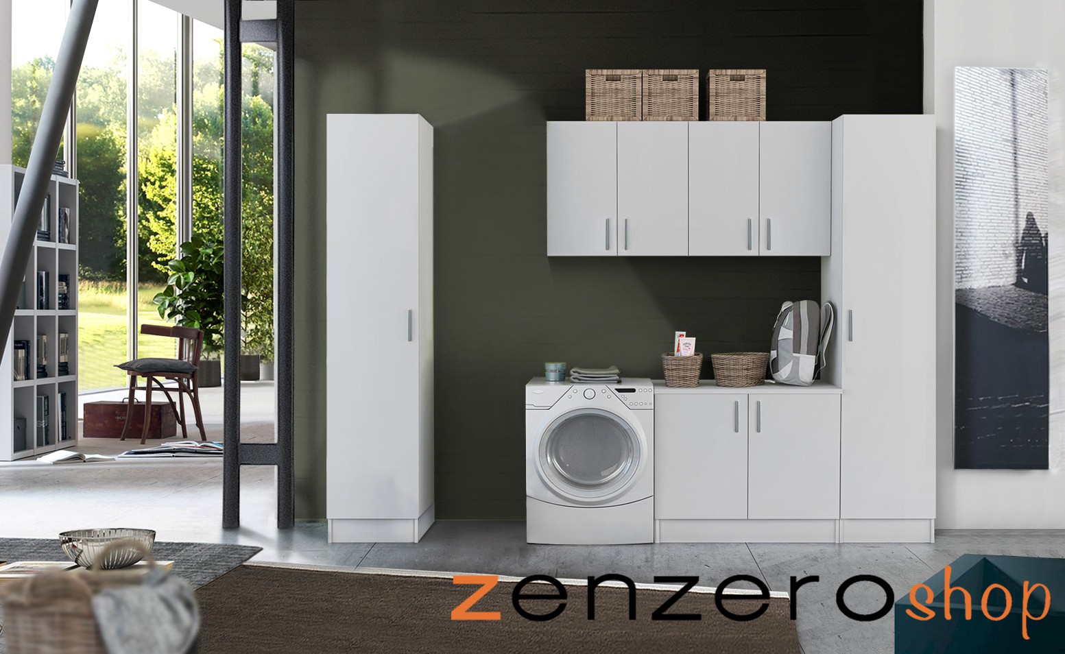 Armadio multiuso con ripiani, ad un anta, finitura bianca