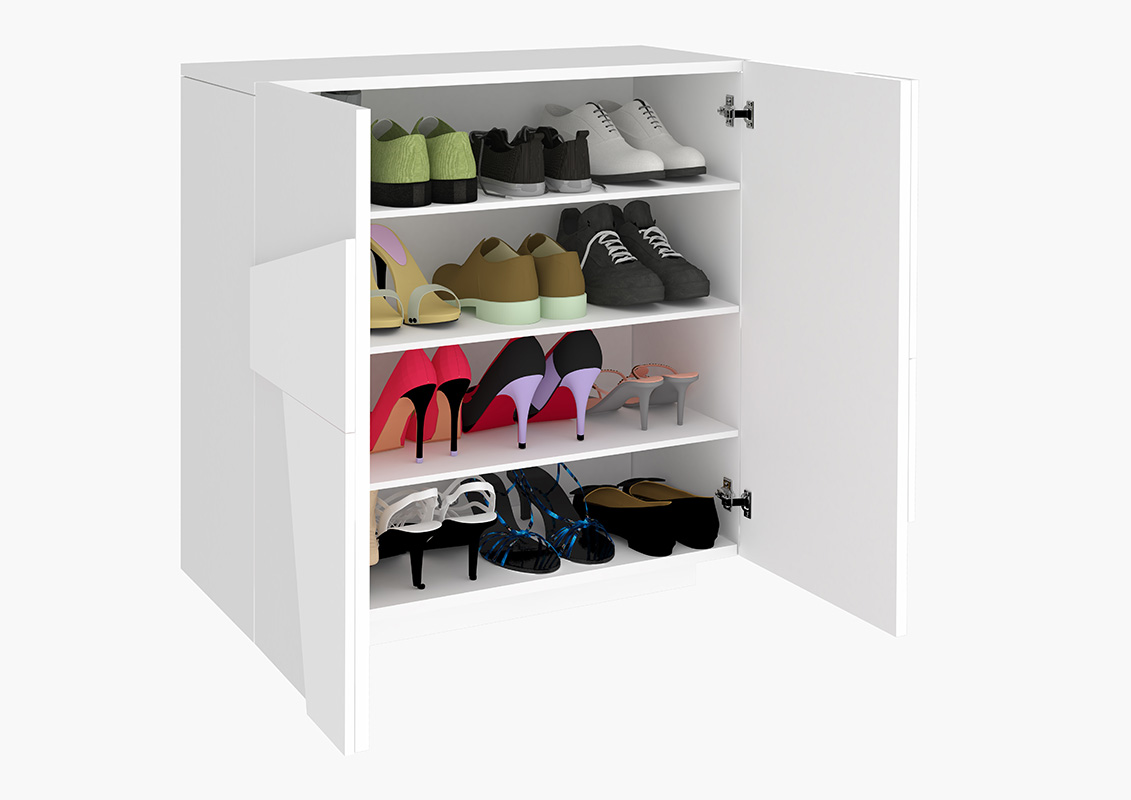 Scarpiera a 2 ante con disegni geometrici in finitura Bianco lucido