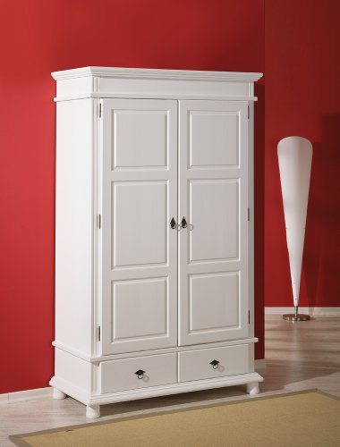 Armadio due ante +due cassetti  pino massello verniciato ad acqua bianco