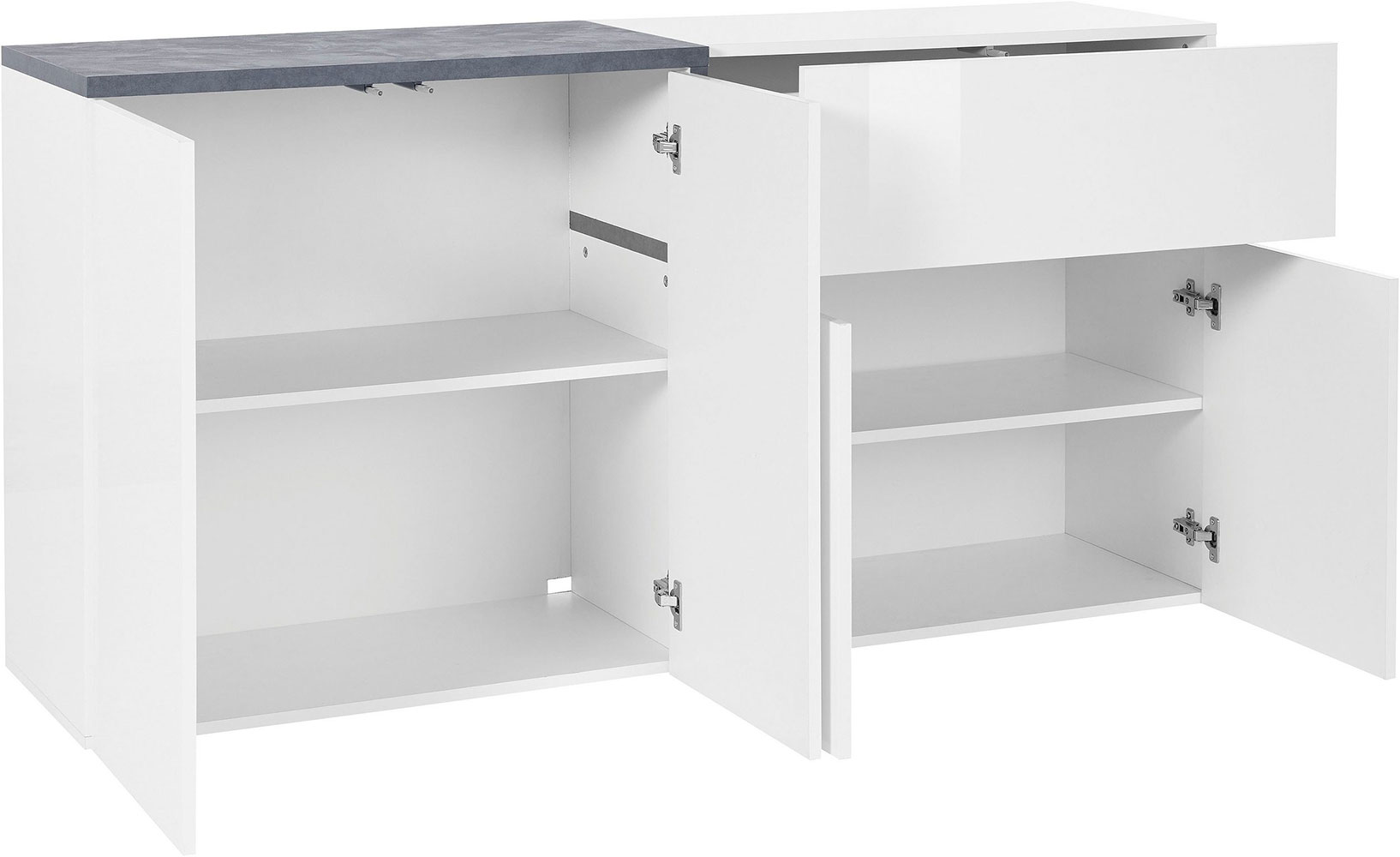 Promozione madia moderna con 4 ante e 1 cassetto in finitura Bianco lucido e Ardesia 