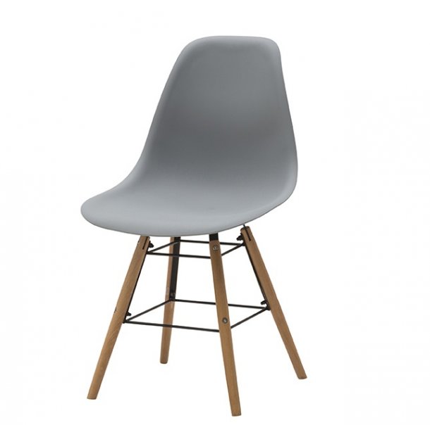 Sedia di Design Mod. Daw, con gambe in Legno, seduta ergonomica in pvc - grigia