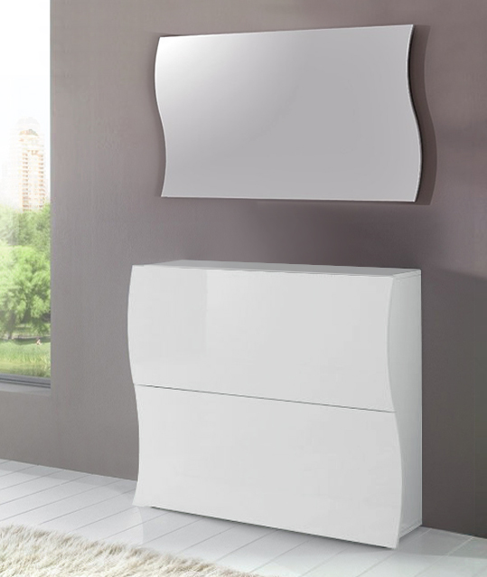Scarpiera a 2 ante sagomate bianco laccato lucido, linea onda