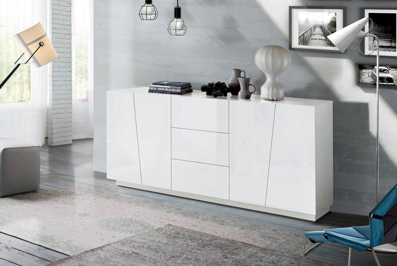 Madia credenza 4 ante 3 cassetti in finitura bianco lucido