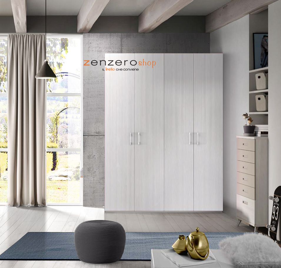 Armadio H.195 con 4 ante battenti  in finitura Olmo bianco